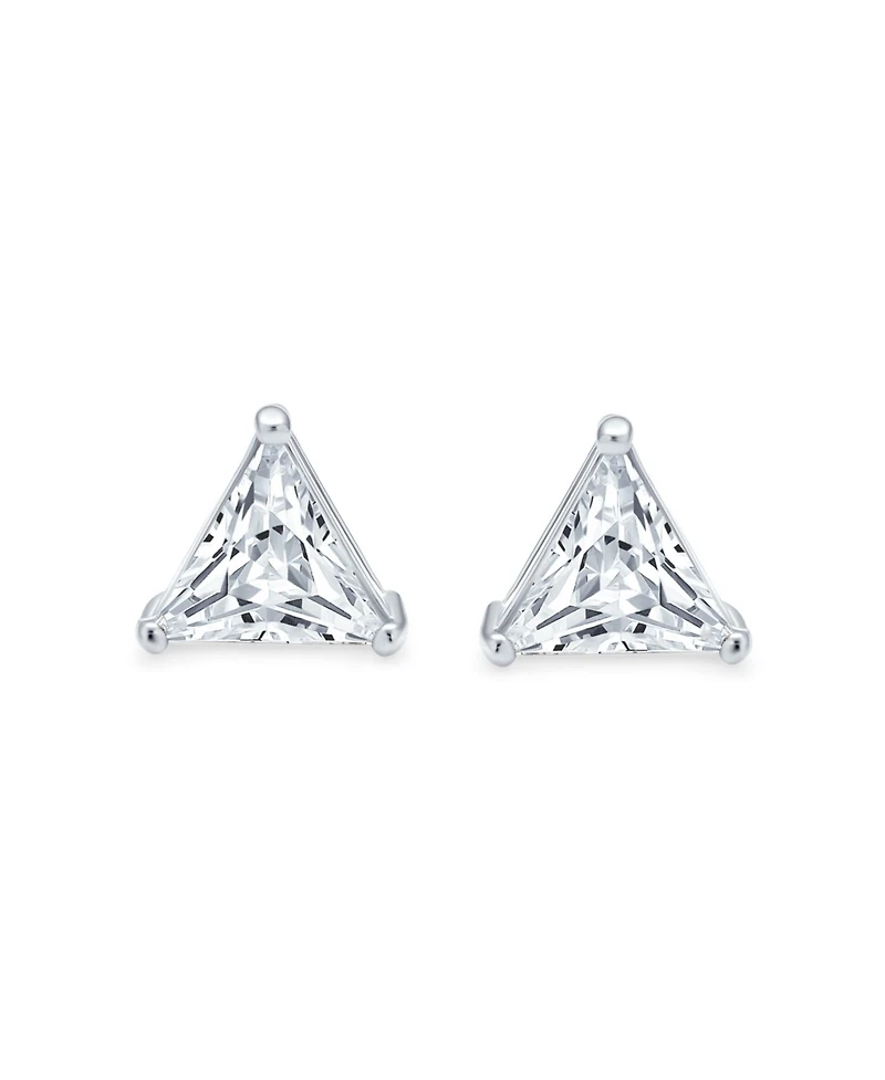 Bling Jewelry Trillion Cut Cz Triangle Stud Earrings Gold Plated Sterling Silver