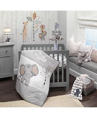 Lambs & Ivy Baby Jungle Safari Cotton White/Gray Elephant/Lion Fitted Mini Crib Sheet