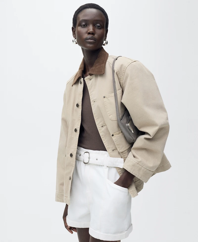 Mango Women's Rolled Hem Paper Bag Shorts