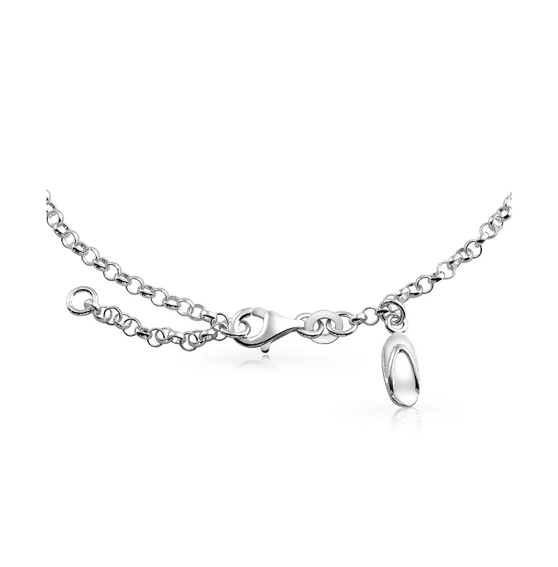 Bling Jewelry Vacation Dangle Charm Beach Flip Flop Sandal Anklet Ankle Bracelet .925 Sterling Silver Adjustable 9 To 10 Inch