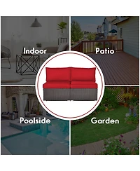 2PCS Patio Rattan Armless Sofa Sectional Conversation Furniture Set W/Cushion