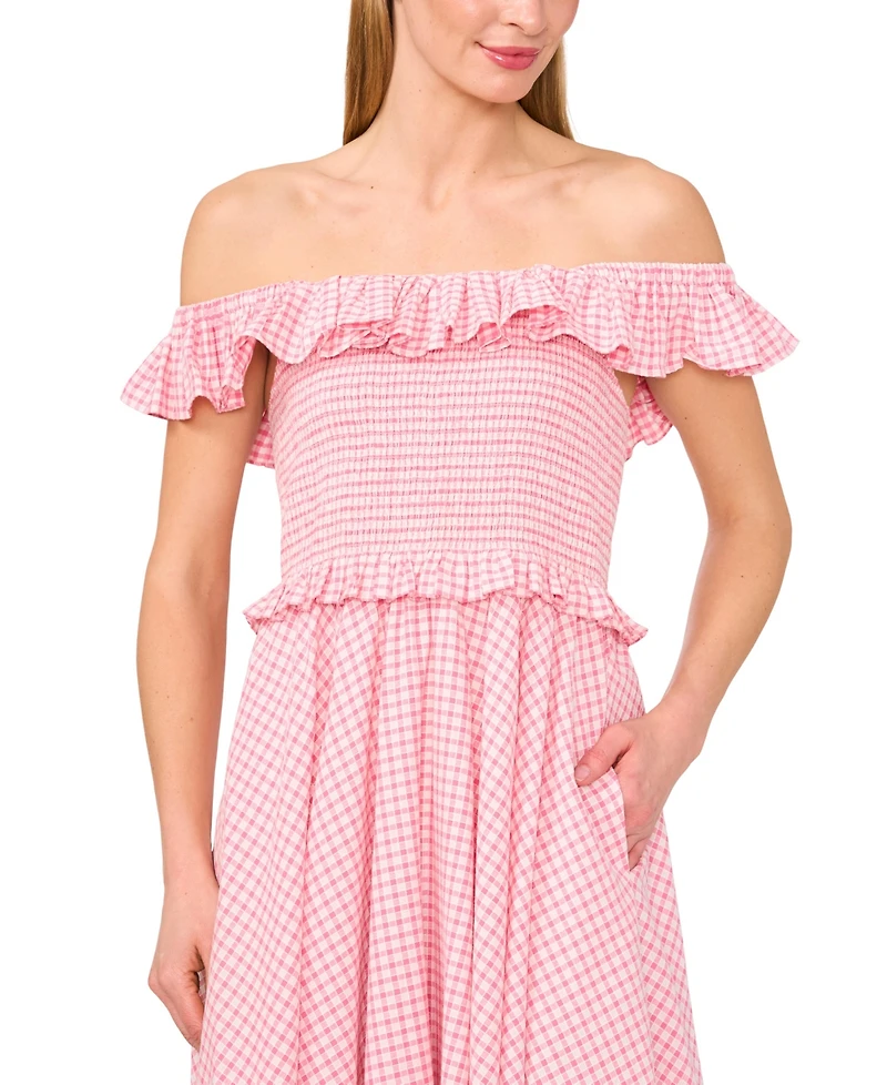CeCe Women's Off-the-Shoulder Gingham Maxi Dress