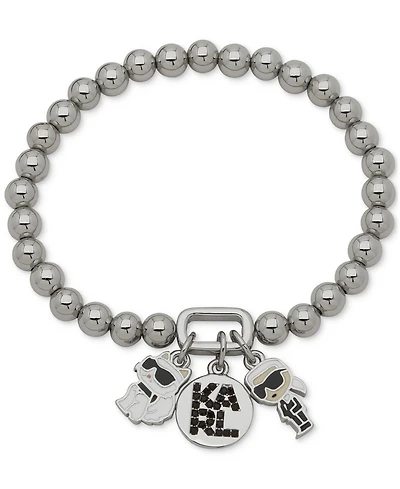 Karl Lagerfeld Paris Pave Logo Multi-Charm Beaded Stretch Bracelet