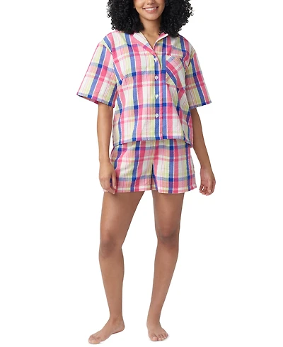Hue Women's Plaid Seersucker Short-Sleeve Boxer Pajama Set
