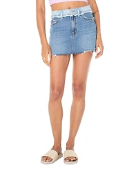 Roxy Sereia Two-Wash Denim Frayed-Hem Mini Skirt