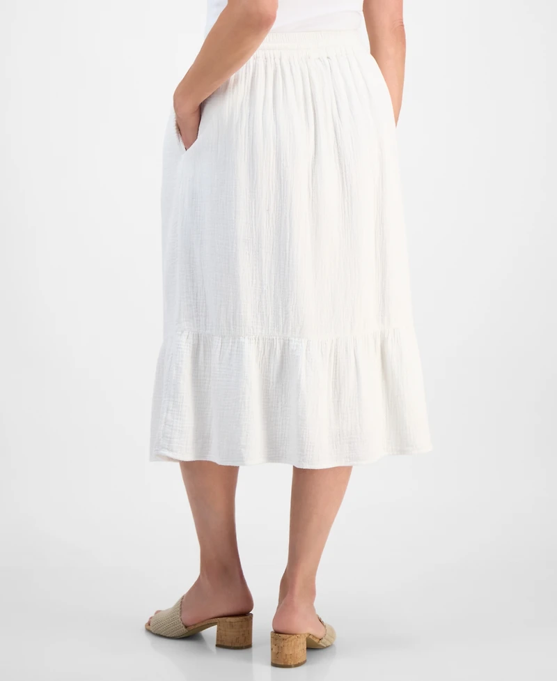 Style & Co Petite Cotton Gauze Tiered Pull-On Midi Skirt, Exclusively at Macy's