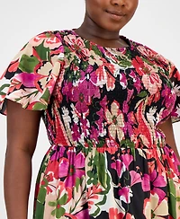 Anne Klein Plus Smocked Floral Midi Dress