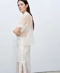 Mango Women's Floral Embroidered Semi-Transparent Skirt