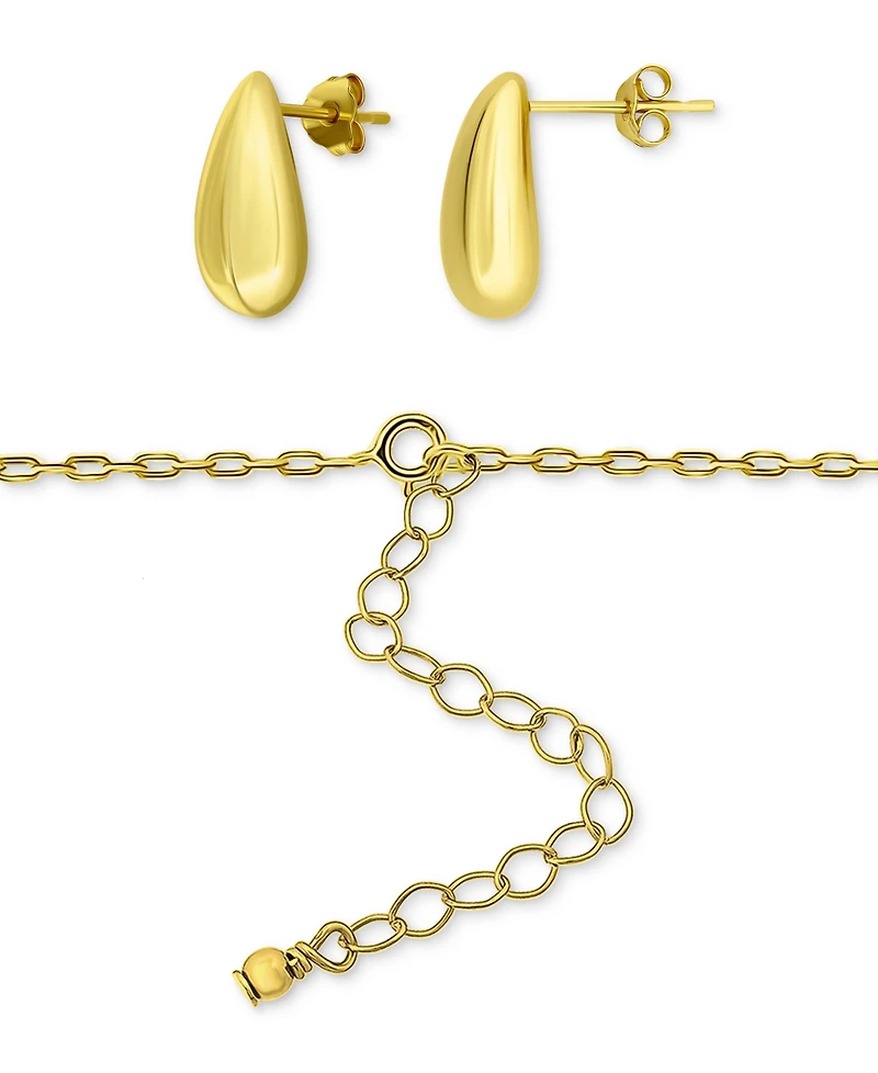 2-Pc. Set Polished Teardrop Pendant Necklace & Matching Stud Earrings
