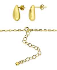 2-Pc. Set Polished Teardrop Pendant Necklace & Matching Stud Earrings