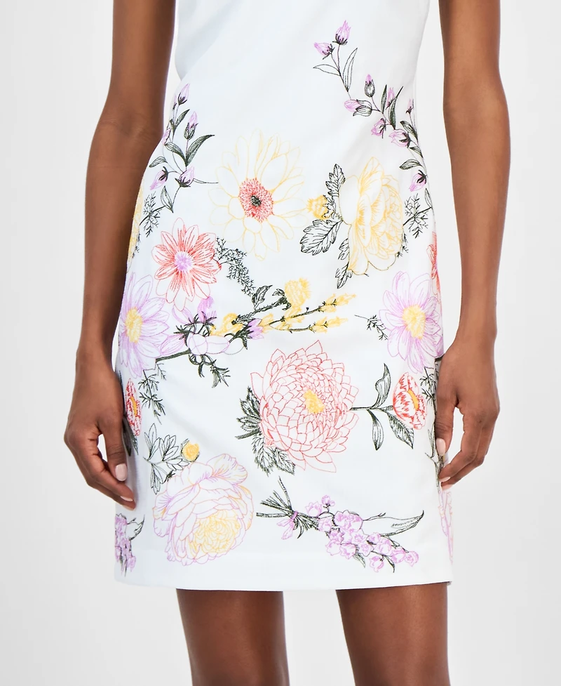 Tahari Asl Petite Embroidered Square-Neck Shift Dress