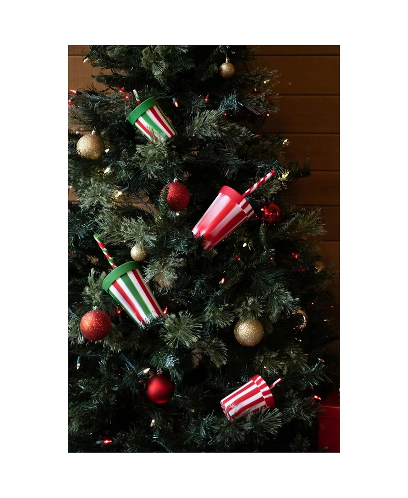 Kids Straw Tumblers 8oz: 4 pk - (2) Peppermint & (2) Poinsettia