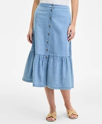 Jones New York Women's Tiered Button-Up Cotton Chambray Skirt