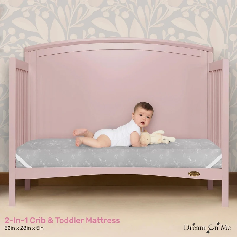 Dream On Me Floral Dreams Firm Fiber Standard Baby Crib Mattress in Teal, Greenguard Gold and Jpma Certified