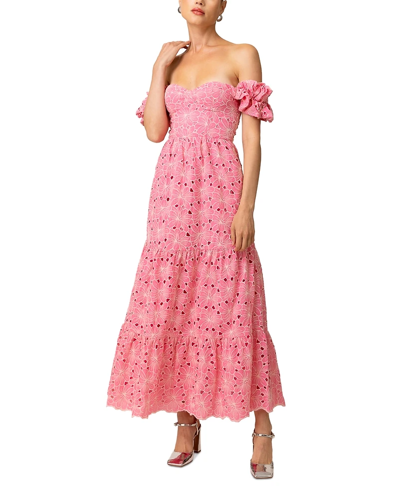 Line & Dot Women's Tasia Off-The-Shoulder Embroidered Cotton Dress