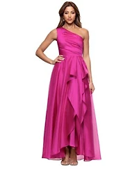 Xscape Womens Metallic Draped One Shoulder Gown