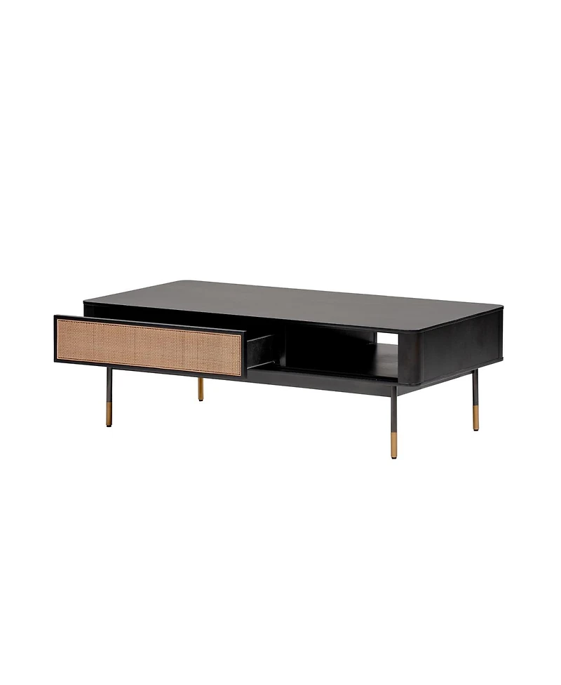 Solid Wood and Steel Coffee Table with Drawer and Shelf for Storage
