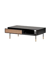 Solid Wood and Steel Coffee Table with Drawer and Shelf for Storage