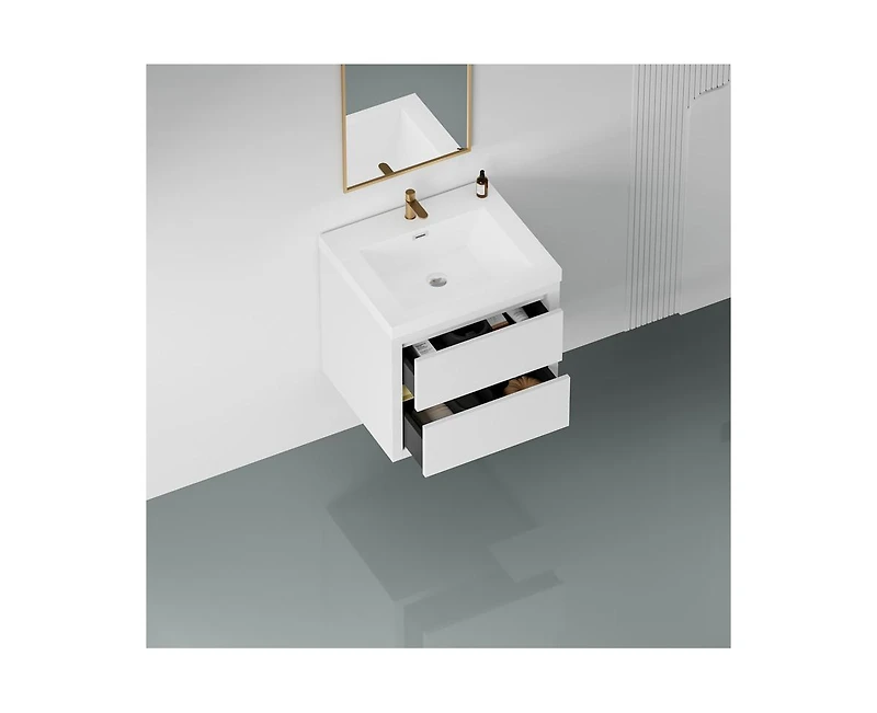 Casainc 24" Wall-Mounted Bathroom Vanity with Sink, Floating Bathroom Storage Cabinet with Stone Resin Countertop and Soft Close Drawers, Natural Oak