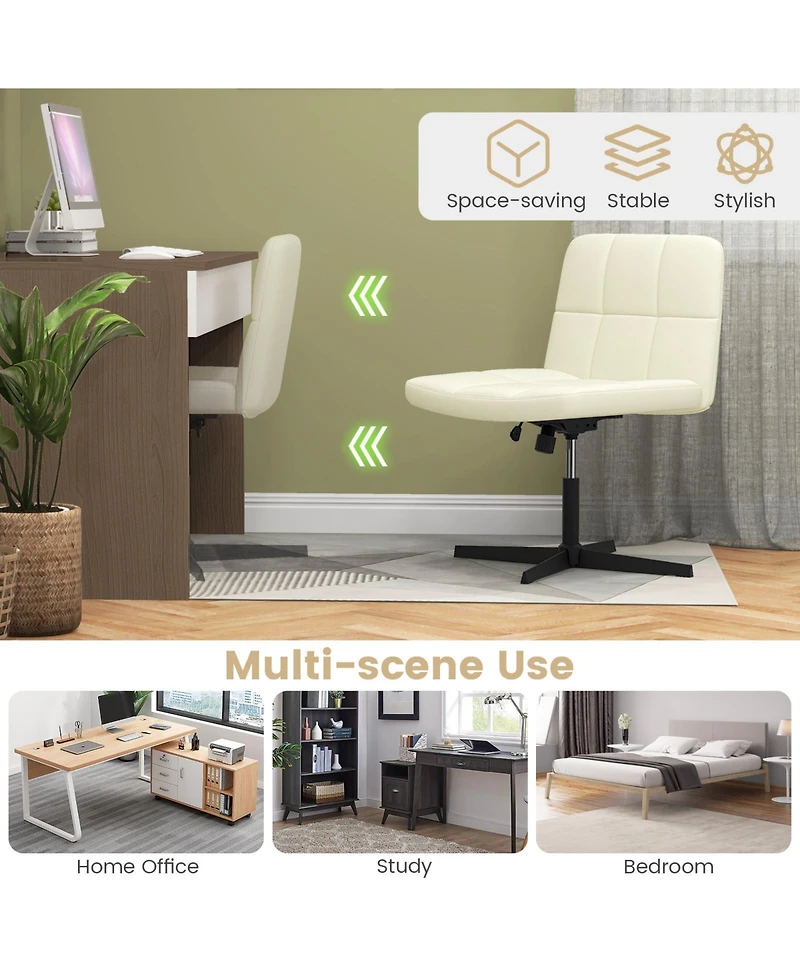 Pu Leather Upholstered Cross-legged Office Chair with Oversized U-shaped Seat for Home Make Up