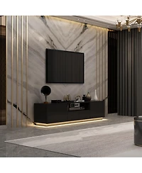Tv stand with 4 drawers, media console with light strip, entertainment center in black wood
