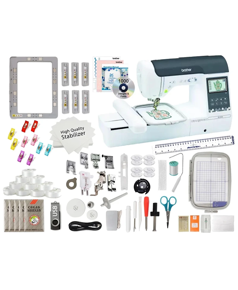 SE2000 5" x 7" Computerized Sewing and Embroidery Machine w/Magnetic Frame Bundle