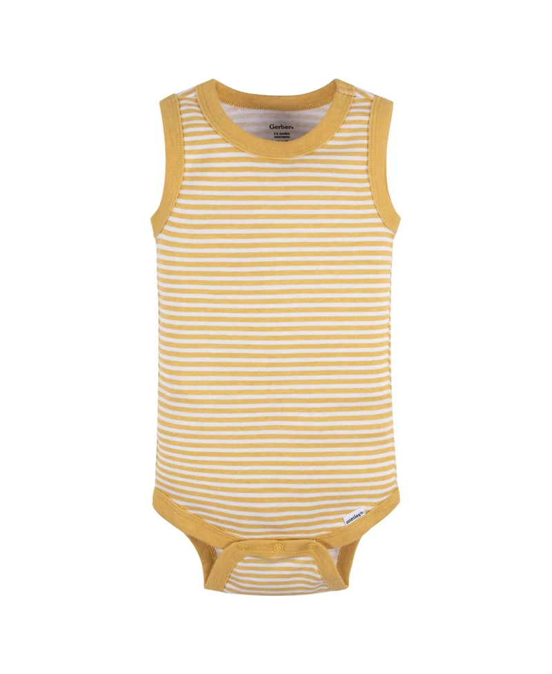 Gerber Baby Boys 5-Pack Sleeveless Onesies Bodysuits, Blue Stripe, 0-3 Months
