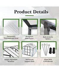 Gain Height 8x10 Ft Aluminum Polycarbonate Greenhouse - All Season