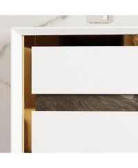 Tv stand with 6 drawers, media console with gold frame, white wooden entertainment center