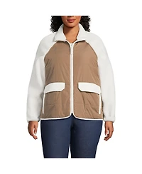 Lands' End Plus Mixed Media High Pile Fleece Jacket