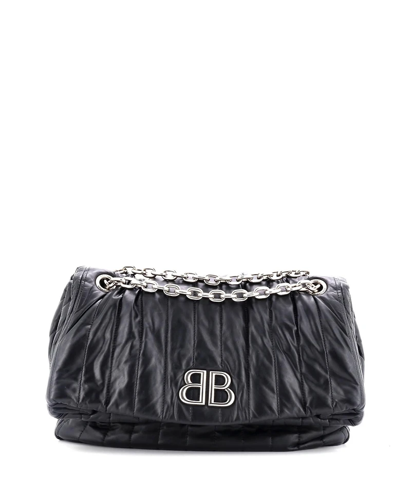Pre-Owned Balenciaga Medium Monaco Chain Flap Shoulder Bag Quilted Leather