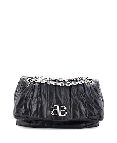 Pre-Owned Balenciaga Medium Monaco Chain Flap Shoulder Bag Quilted Leather