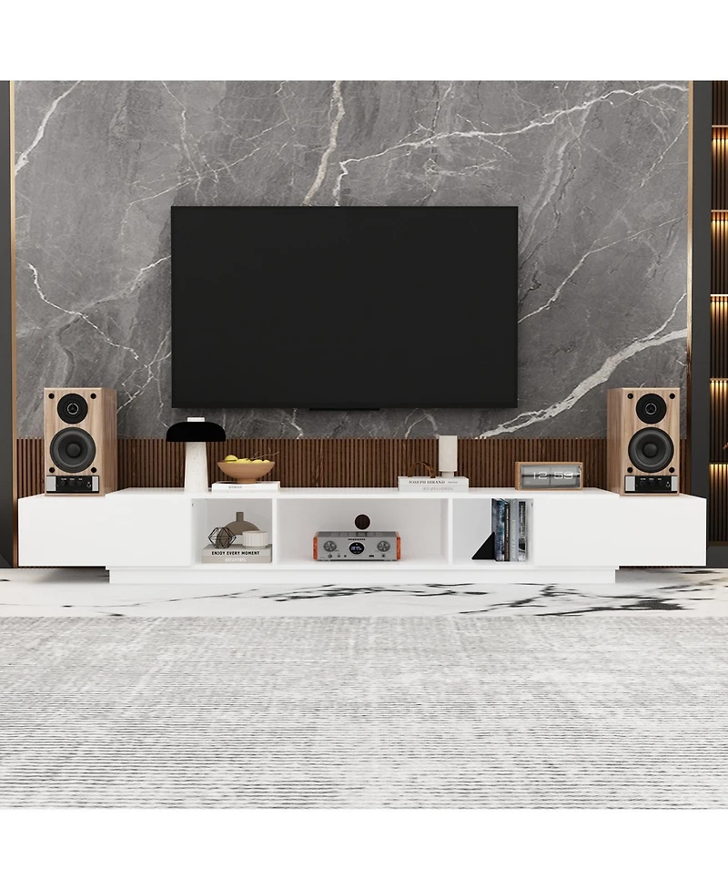 Tv stand with 2 drawers, white wood entertainment center, multi-purpose media console