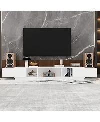 Tv stand with 2 drawers, white wood entertainment center, multi-purpose media console