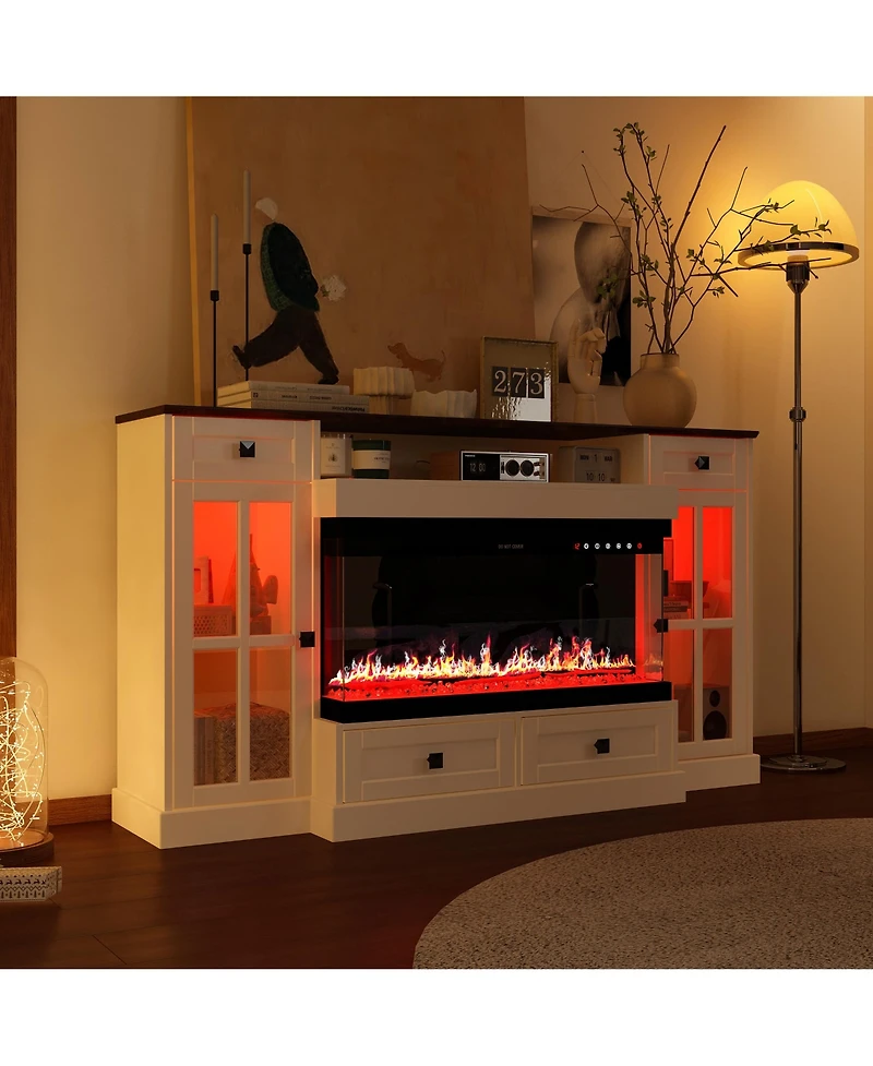 30" electric fireplace, recessed fireplace, 1500W, white Tv stand with four drawers
