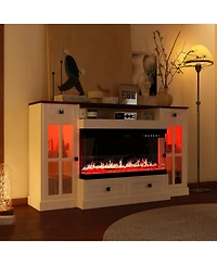 30" electric fireplace, recessed fireplace, 1500W, white Tv stand with four drawers