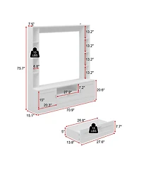 Tv stand with two doors and one drawer, media console with six fixed shelves, entertainment center in white wood