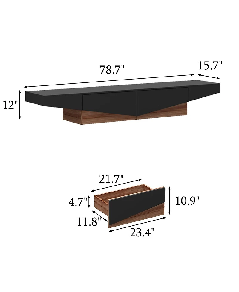 Uniquely designed Tv stand, media console with two drawers, wooden entertainment center