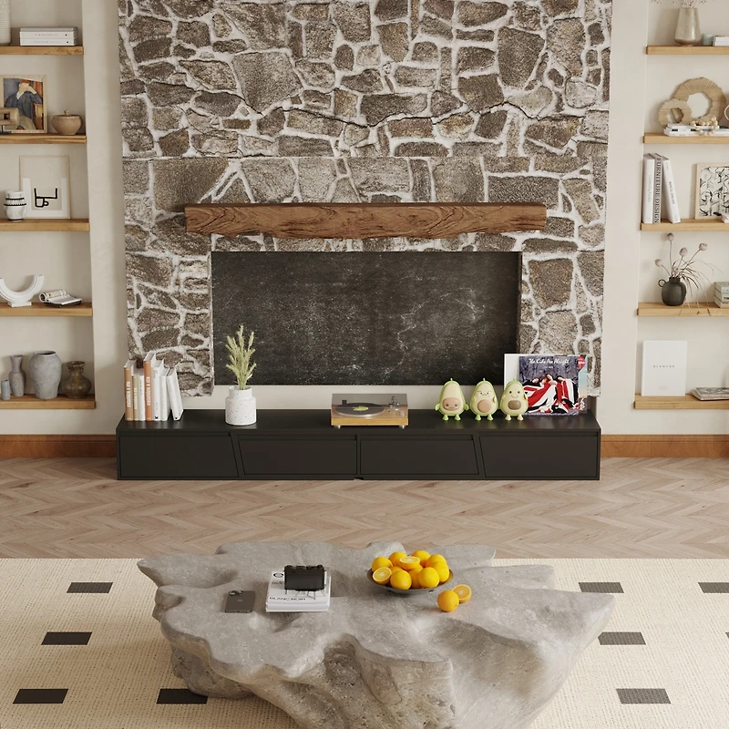Retractable Tv Stand with 4 Drawers, Entertainment Center and Media Console