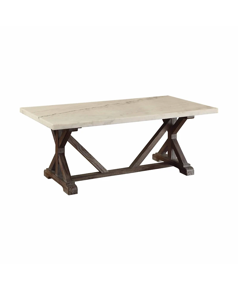 Modern Faux Marble and Solid Wood Rectangular Coffee Table