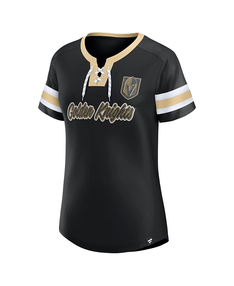 Fanatics Women's Black Vegas Golden Knights Iconic Athena Lace-Up T-Shirt
