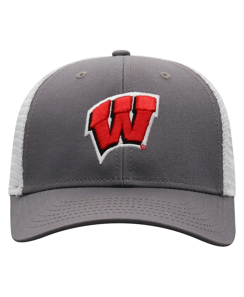 Top of the World Men's Gray/White Wisconsin Badgers Victory Baseline Trucker Adjustable Hat