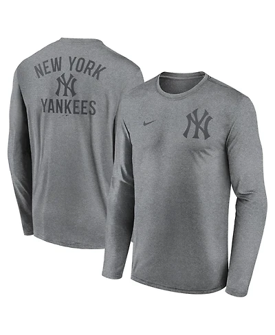 Nike Men's Heather Charcoal New York Yankees 2-Hit Legend Performance Long Sleeve T-Shirt