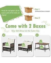 Gymax 8 Piece Patio Pe Wicker Conversation Furniture Set w/ Acacia Wood Tabletop & Cushions