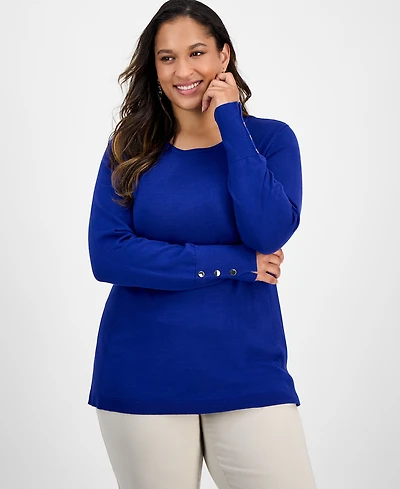 Jm Collection Plus Crewneck Long-Sleeve Sweater, Macy's Exclusive