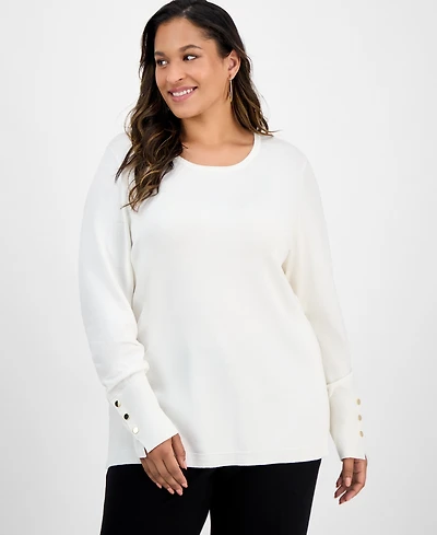 Jm Collection Plus Crewneck Long-Sleeve Sweater, Macy's Exclusive
