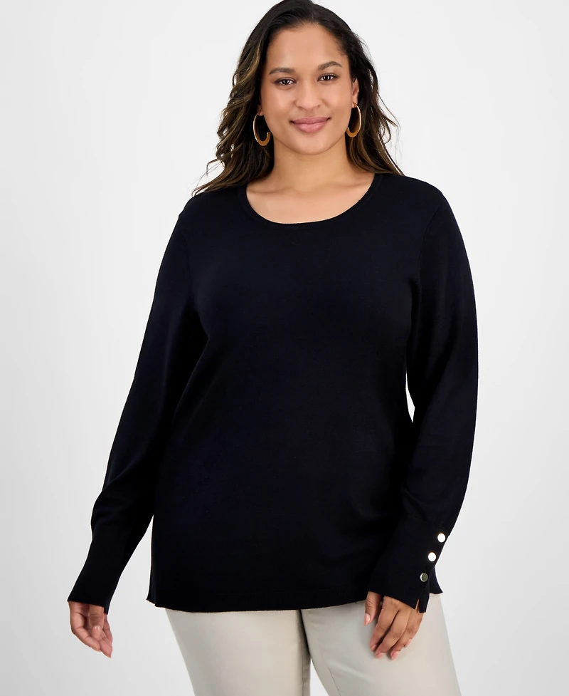 Jm Collection Plus Crewneck Long-Sleeve Sweater, Macy's Exclusive