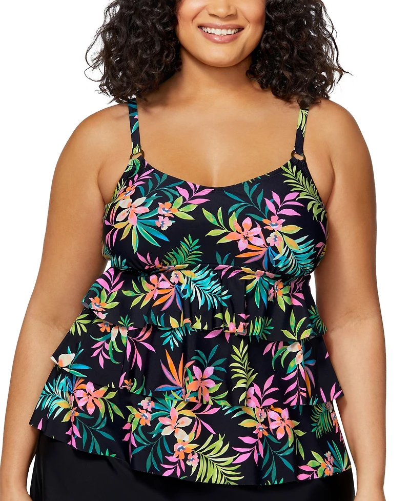 Island Escape Plus Printed Tiered Tankini Top, Exclusively at Macy's
