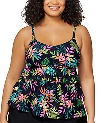 Island Escape Plus Printed Tiered Tankini Top, Exclusively at Macy's