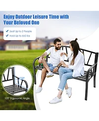 Patio Garden Bench with Metal Frame and Slatted Seat